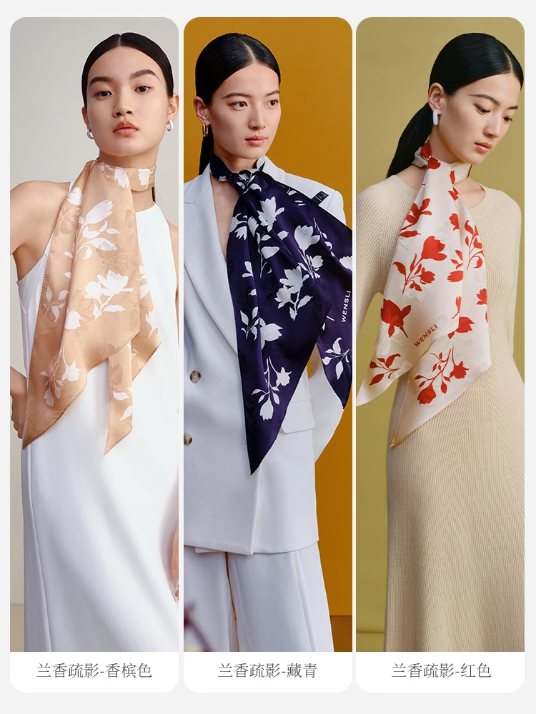 Hadiah Ulang Tahun Wensli 2025 Syal Sutra Mulberry Baru Pita Syal Leher Wanita Syal Diagonal Besar