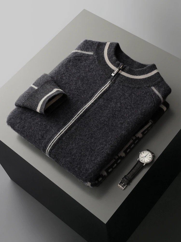 

Мужская одежда, толстый жаккардовый кардиган 12GG, осень-зима, 100% кашемировый свитер с воротником-стойкой, умный повседневный роскошный качественный трикотаж, топ