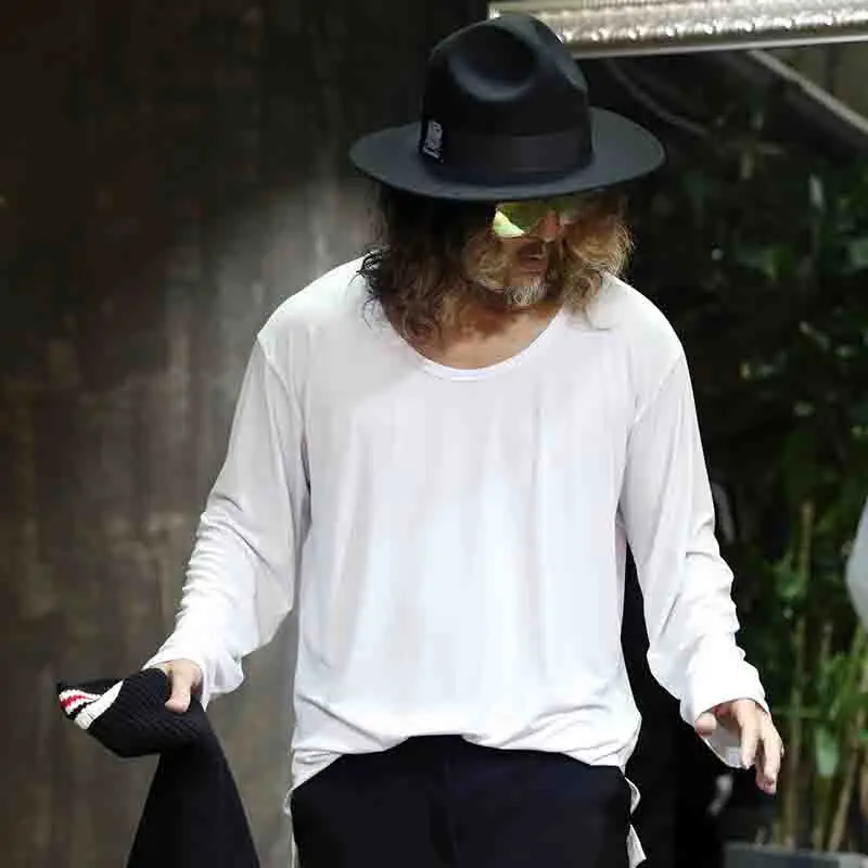 Men's Simple Round Neck Asymmetrical Loose Long Sleeve T-Shirt Autumn Fashion Fashion Men's Solid Casual Backing Shirt