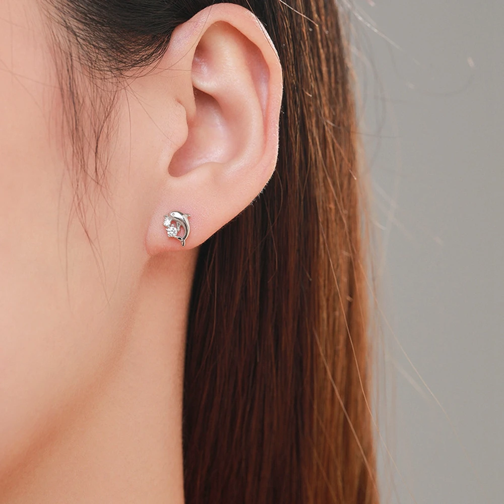 PuBang Fine Jewelry Solid 925 Sterling Silver High Carbon Diamond Dolphin Stud Earrings for Women Anniversary Gift Drop Shipping