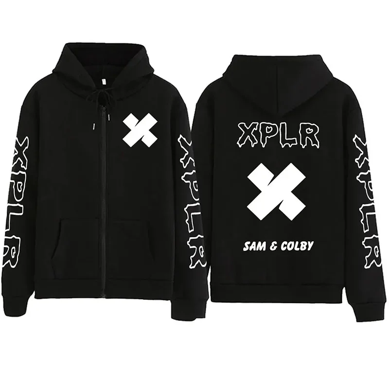 Zipper Hoodie Xplr Sam and Colby Chainlink Merch Heart Shaped Hooded Hoodie Jacket Harajuku Long Sleeve Men Women Streetwear