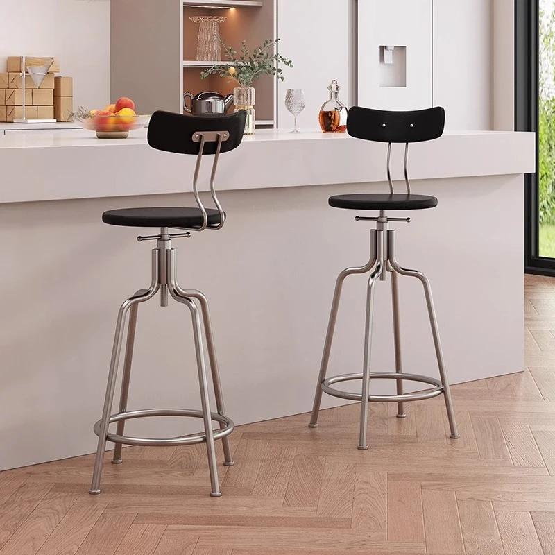 Scandinavian Bar Stool with Backrest Adjustable Height Counter Stool Kitchen Island Chair Swivel Reception Stool for Home Bar