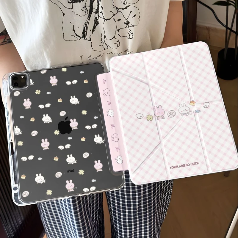 

Cute Plaid Rabbit Tablet Case For iPad Pro 11 12.9 13 M2 M4 M3 M5 Shell 7.9 8.3 9.7 10.2 5/6/7/8/9/10/11th Air 1 2 3 4 5 6 Cover