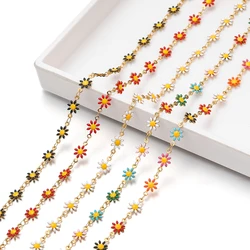 1 Meter Enamel Daisy Flowers Chains Stainless Steel Link Chain for DIY Necklaces Bracelets Anklets Bulk Findings Jewelry Making