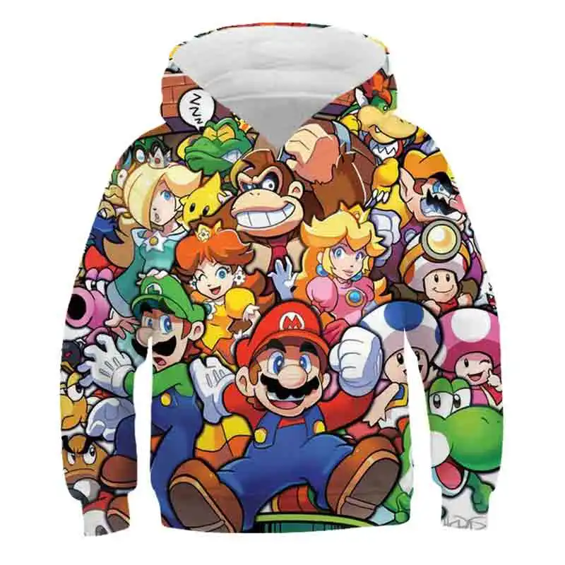 Boys' Clothes Casual Hooded Coat Daily Children's Cartoon Mario Hoodies Autumn Girls Graphic Top Loose Long Sleeve Sweatshirt