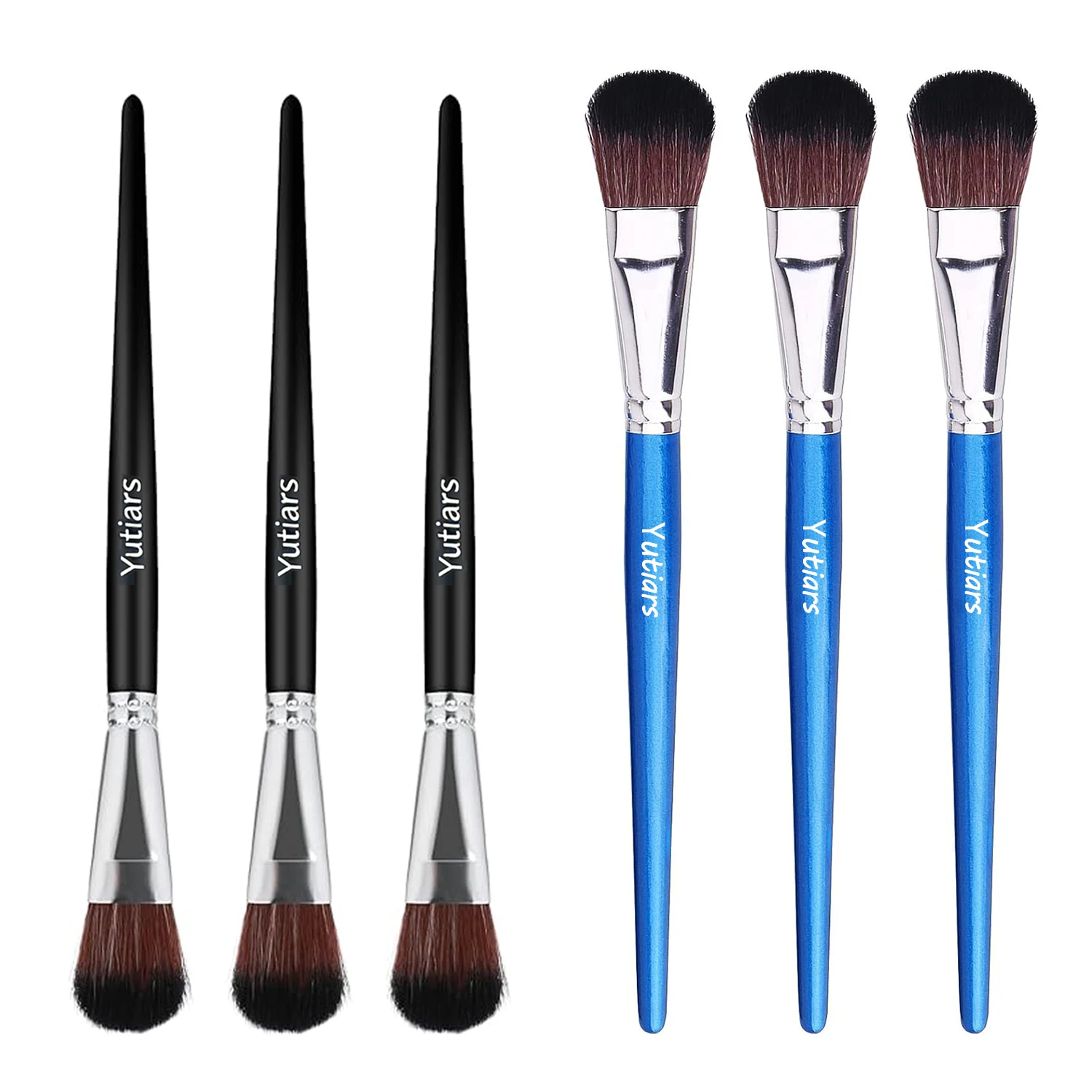 6 Stück Yutiars breite Fächermop-Bürsten in Blau/Schwarz – kurzer Holzgriff. Für Acryl, Aquarell, Öl, Gouache, Keramik, Leinwand, Glasur