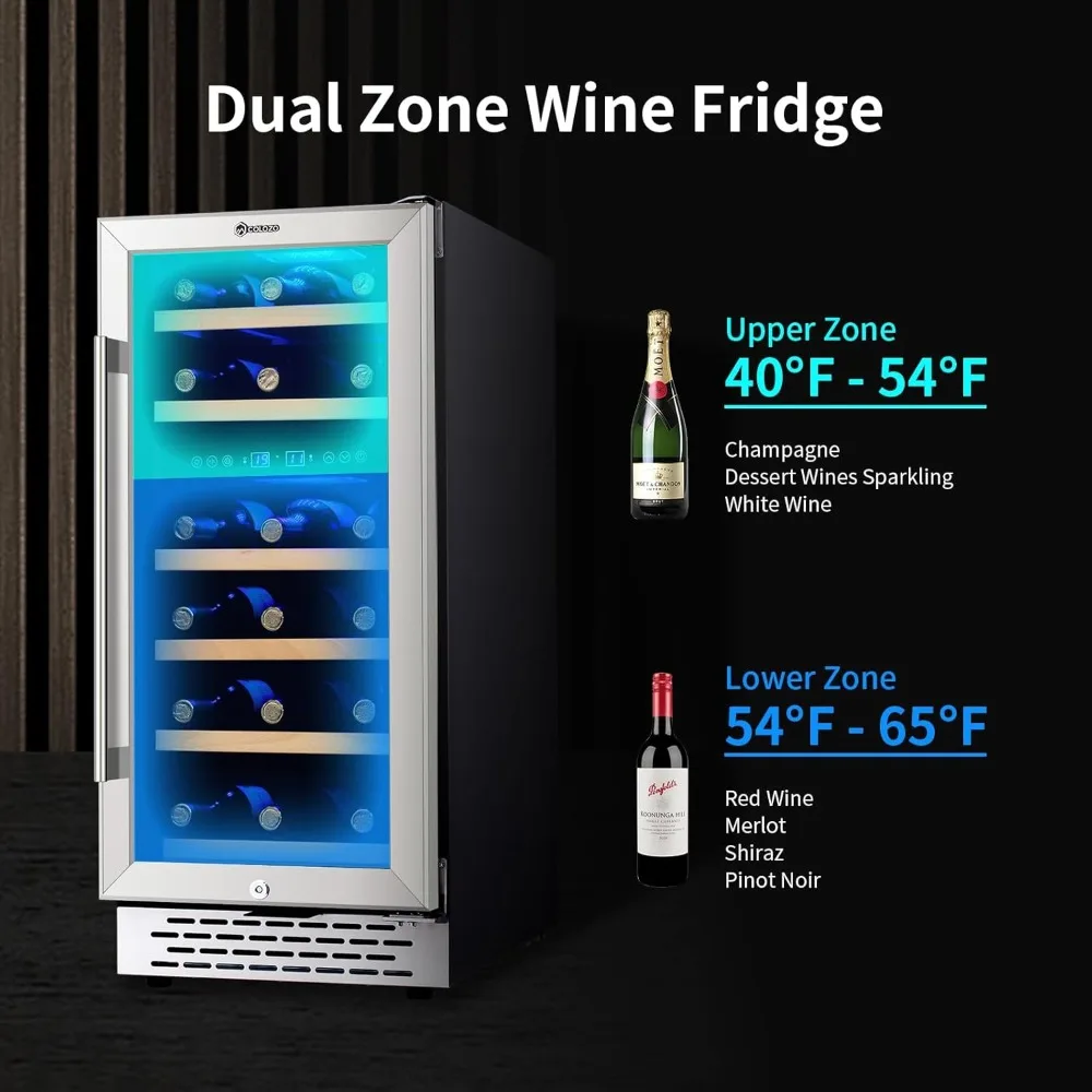 Seamless Stainless Steel Built-in Freestanding Wine Fridge Double-Layer Tempered Glass Door with Lock, Under Counter Wine Cellar