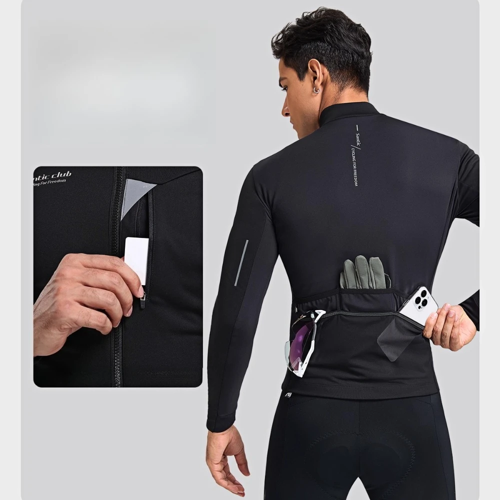 Santic مجموعات ركوب الدراجات الجديدة الخريف والشتاء الدفء مجموعات بدلة ركوب الدراجات يندبروف سترة ركوب الدراجات للدراجات