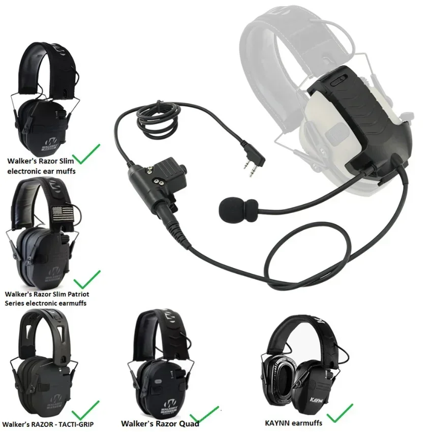 2023 New Tactical Headset Adapter External Microphone Kit for Walker's Razor Electronic Shooting Earmuffs With Tactical U94 PTT