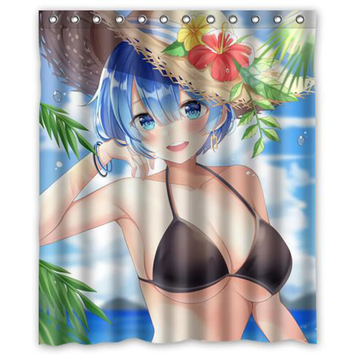 150x180cm Anime Emilia (re zero) Rem Ram Cosplay Personalized Polyester Waterproof Bath Shower Curtain