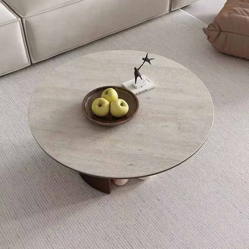 طاولة قهوة على الطراز الفرنسي الكريمي، غرفة معيشة صغيرة بسيطة، B & B، لوح صخري كهف وابي ساندي ويند، طاولة منخفضة مستديرة #5