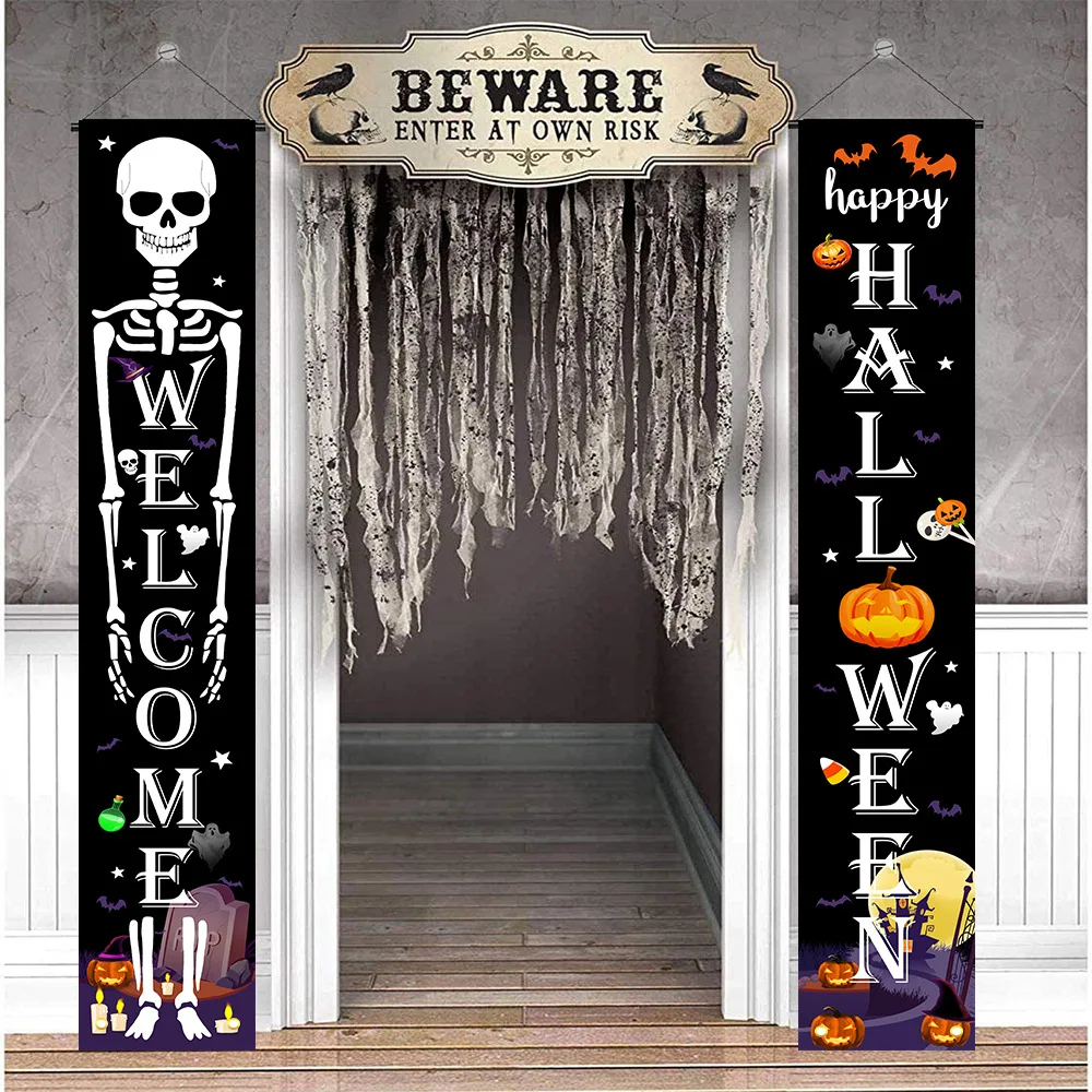 Halloween Hanging Door Curtain Banner Outdoor Decorations Front Door Banners Trick Or Treat Hanging Horror Party Supplies