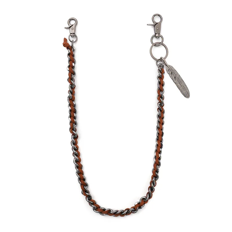 Chain For Pants Feather Charm KeyChain Hip Hop Street Punk Alloy Black Chains Black Bown Flannel Versatile