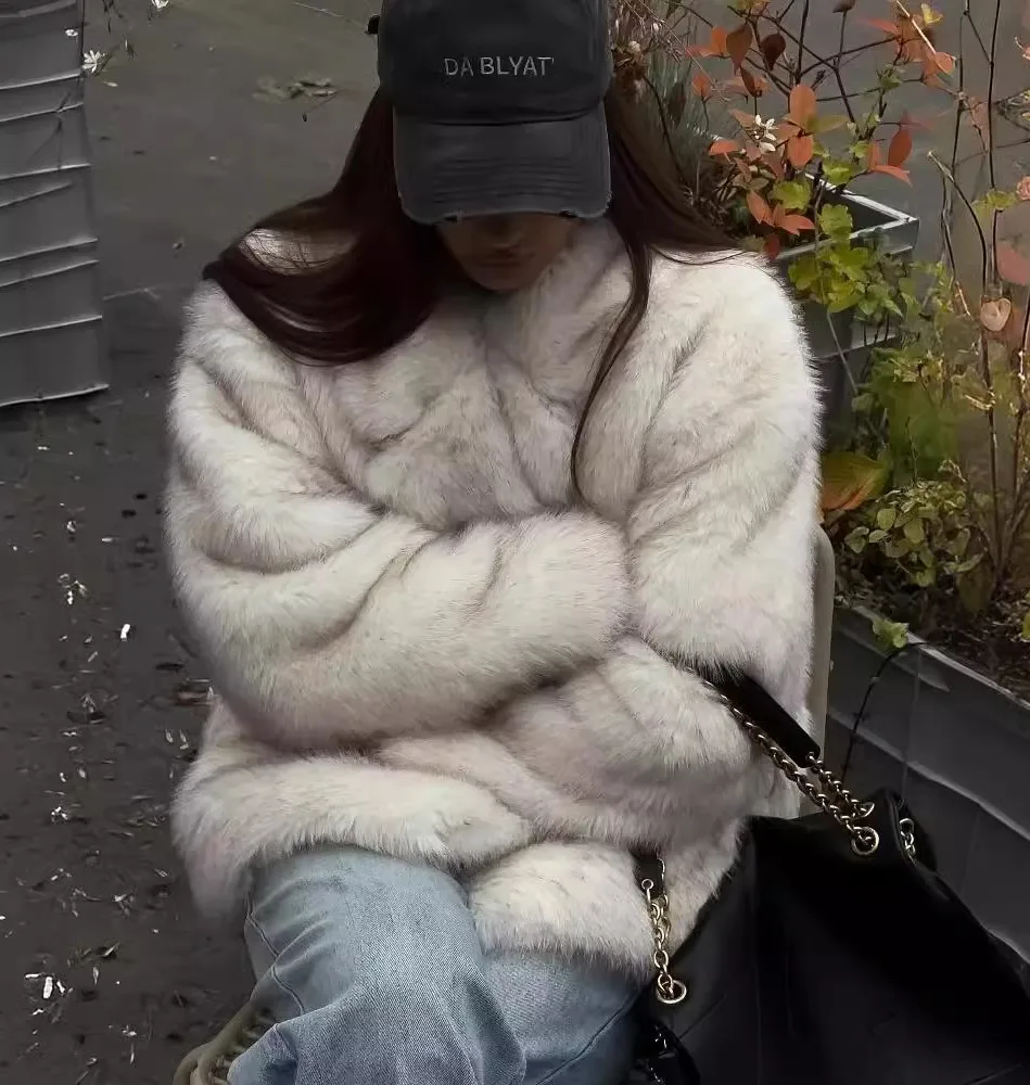 Abrigo forrado de piel sintética, chaqueta Reversible para mujer, ropa de calle elegante para madre de negocios, borlas con capucha, cuerno grueso ajustable a la moda