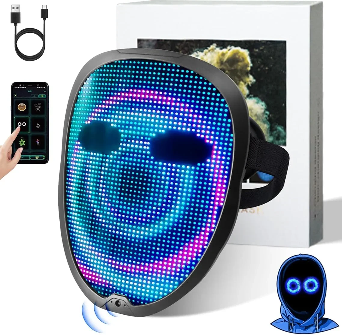 

Halloween Bluetooth APP Control Smart Carnival LED Face Mask Light Up Glow Party Display Programmable Change DIY Photo