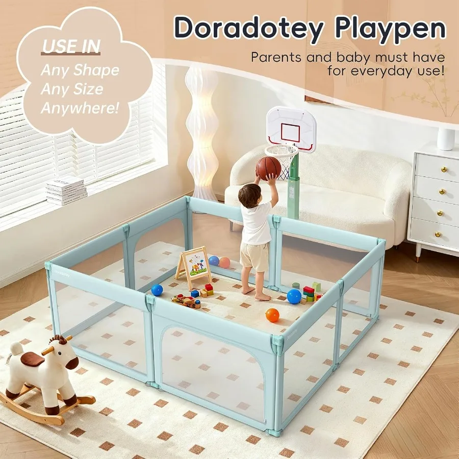 روضة أطفال، روضة أطفال قابلة للطي، شكل وحجم قابل للتعديل، ساحات لعب كبيرة لسلامة الأطفال الصغار (71 × 79 أخضر) #4