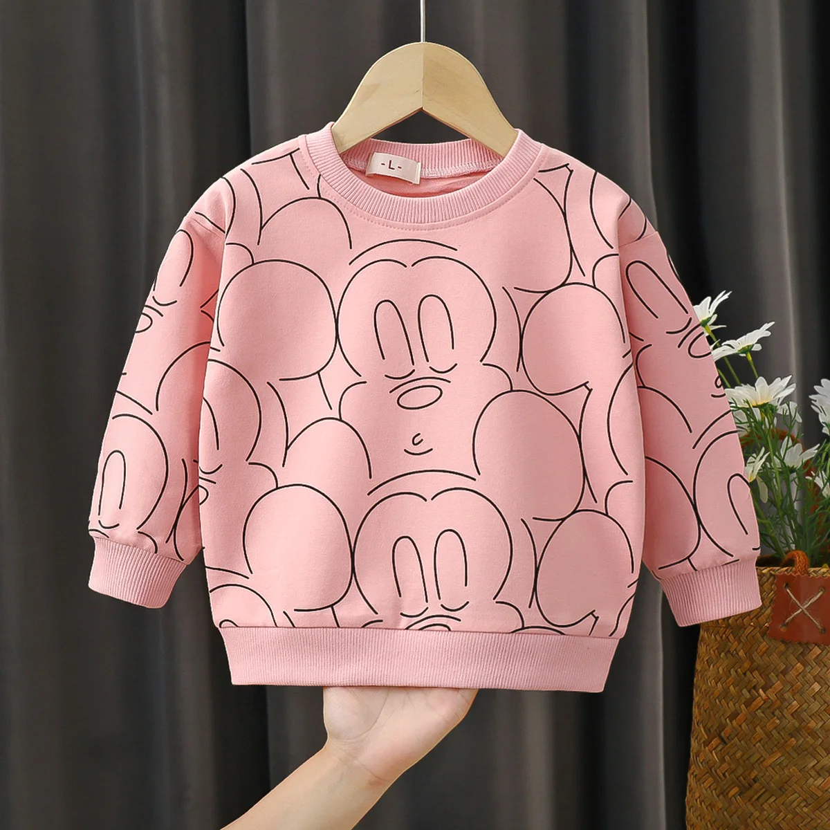 Disney Mickey felpa a maniche lunghe abbigliamento per bambini top moda Pullover girocollo allentato camicia Base per ragazza ragazzo autunno