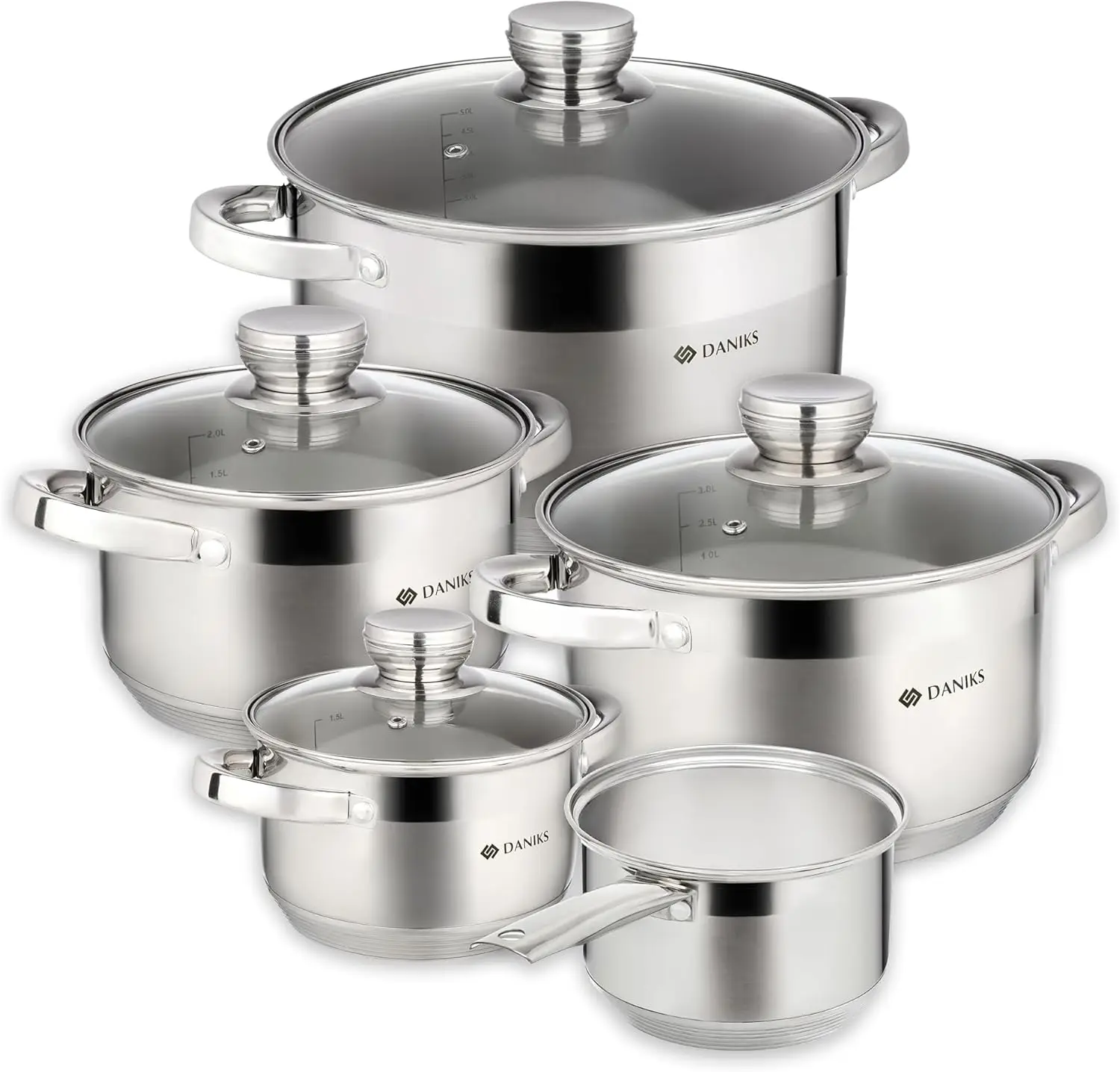 

9-Piece Stainless Steel Cookware Set with Glass Lids, Induction Compatible, Dishwasher Safe, Even Heating