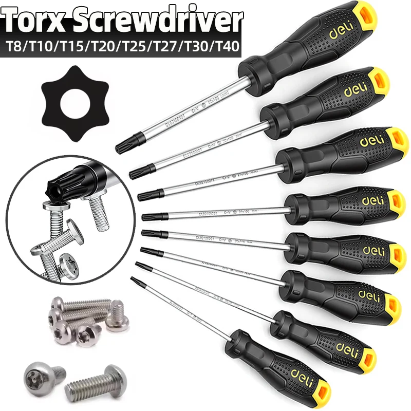8PCS Torx Screwdriver Set (T8,T10,T15,T20,T25,T27,T30,T40) CR-V Steel Magnetic Screwdriver for Precision Repair.