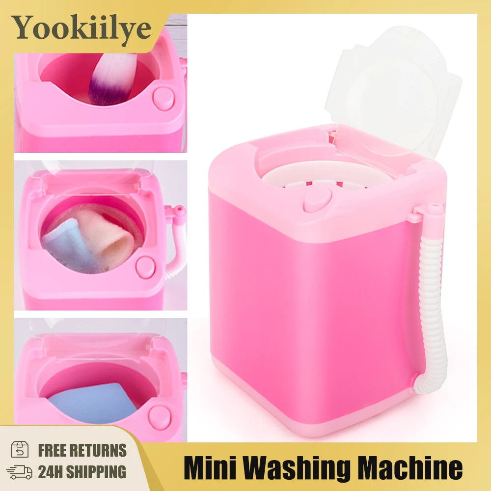 Mini Makeup Brush Cleaner Device Plastic Electric Automatic Washing Machine Fake Eyelashes Sponge Cleaning Toy for Girls Ladies