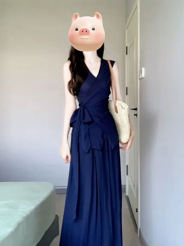 

Синий жилет V-Ne Dr, женский летний комплект 2025, новый утягивающий талию длинный жилет высокого класса для похудения Dr Faion