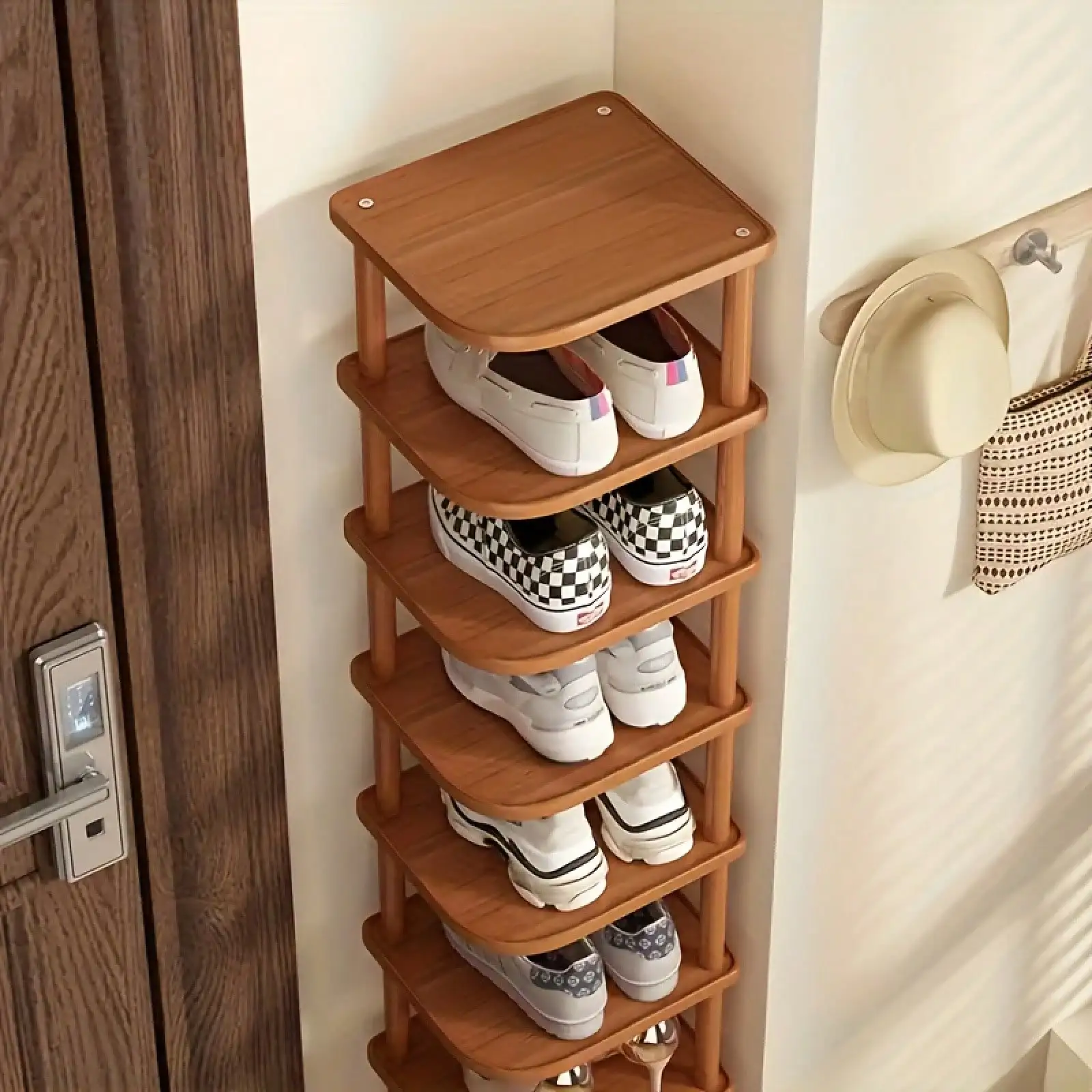 8 Layer Bamboo Vertical Shoe Rack, Easy Assembly, for Small Spaces, Entryway Corridor Bedroom Living Room, Shoe Storage