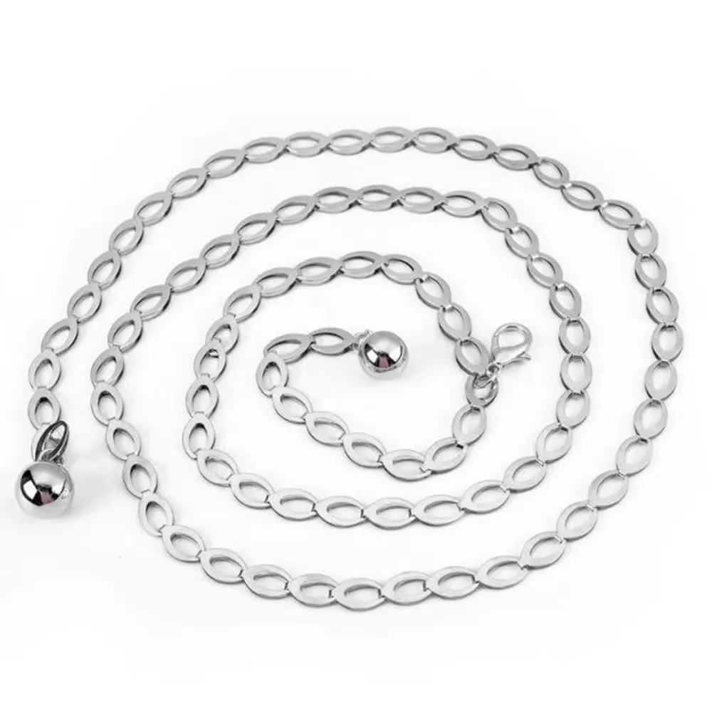 Fashion Metal Waist Chain Carved Hollow Out Silver Gold Color High Waist Belt All-Match Chain Belts for Women Dress