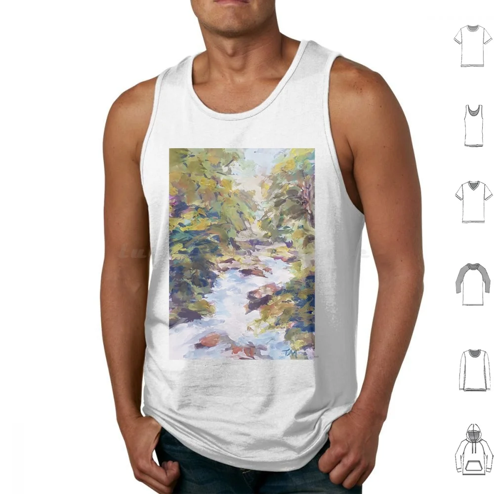 Lake Marian Falls , Nz Tank Tops Vest Sleeveless Waterfall Rocks River Ferns Trees Gouache Lake South Island New Zealand