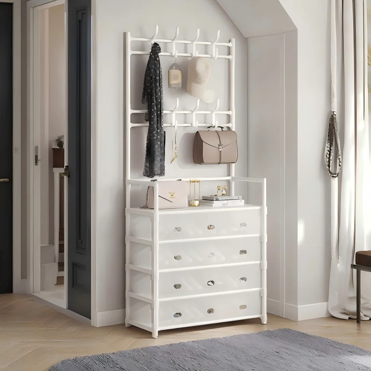 5-Tier Coat and Shoe Rack With Dustproof Cover Shoe Organizer With Hooks for Closet,Entryway,Living Room