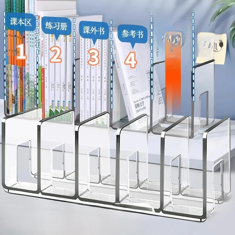 acrylic-desktop-organizer-bookend-stand-transparent-vertical-bookshelf-fixed-desk-storage-home-organization-seagebel-brand