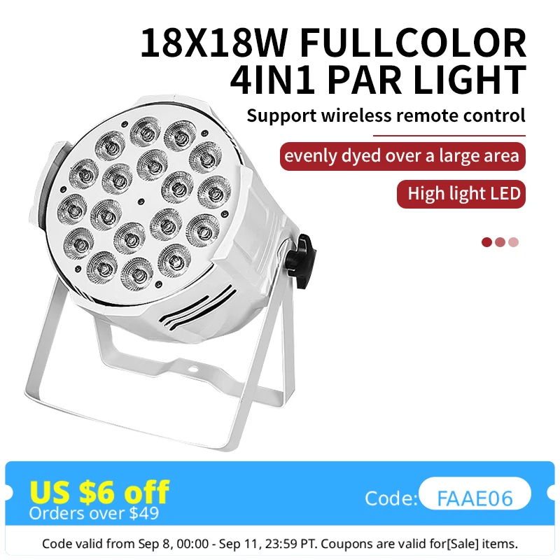 18X12W RGBW 4in1/18X18W RGBWAUV 6in1 Par Light for Wedding Chapel DJ Stage Lighting White Aluminum Stage Light with DMX Contr