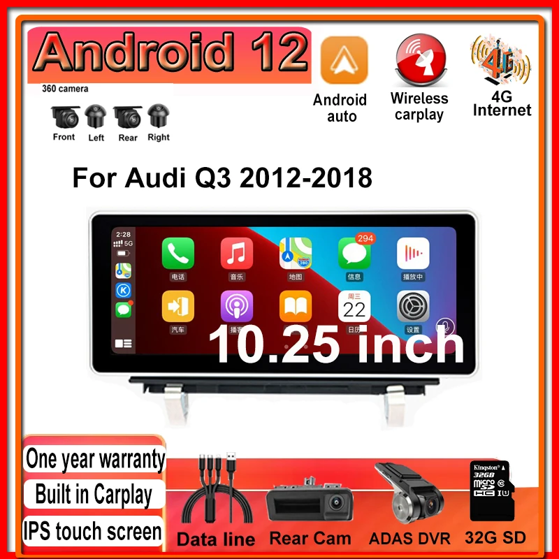 

Wireless Carplay 10.25" Android 13 Stereo Video for Audi Q3 2012-2018 Car Player Headunit Multimedia Radio GPS Navigation