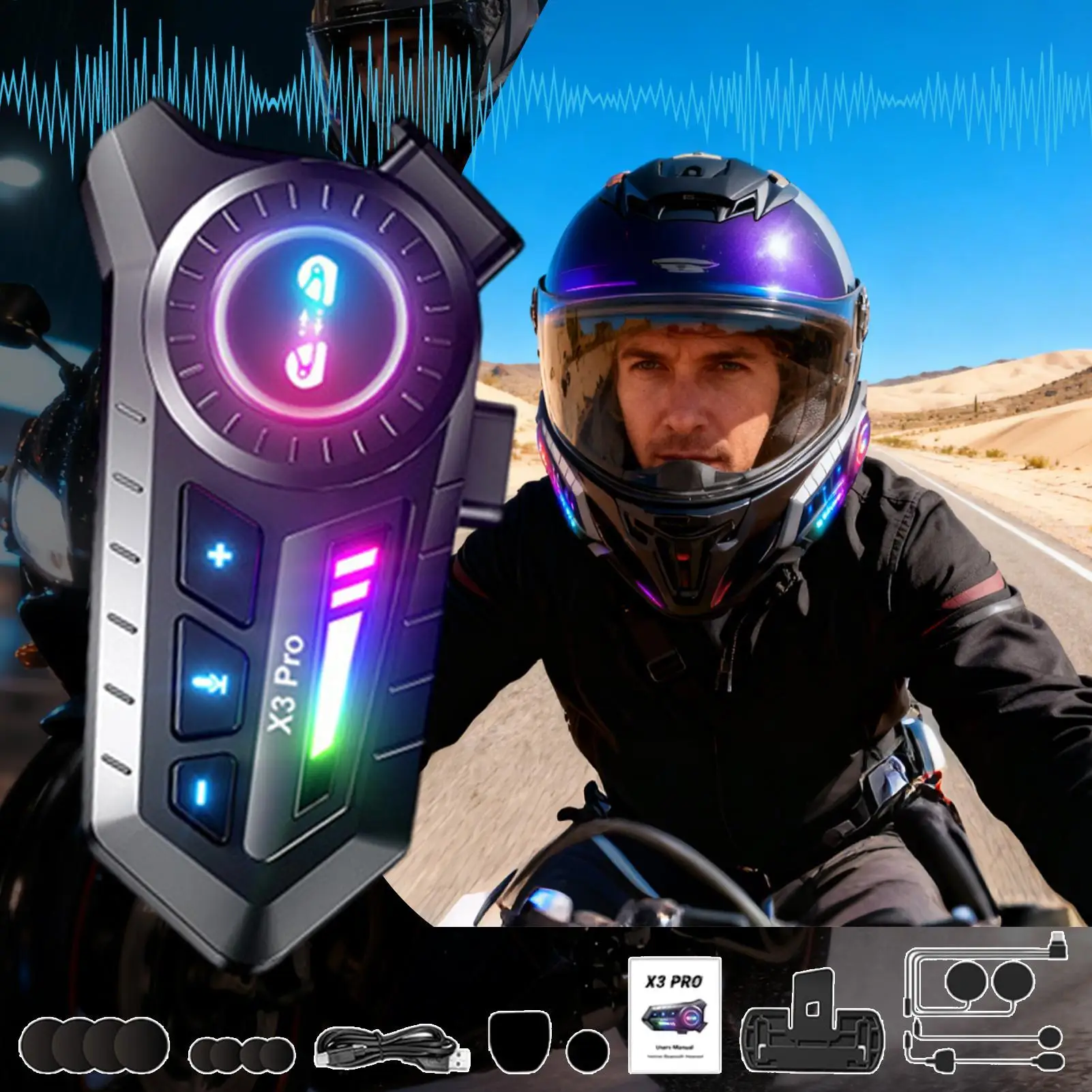 Motorcycle Headset Smart Double-speaker Helmet Earphones Smart Cycling Headphones For Daily Commuting Travel Motorcycle Dirtbike