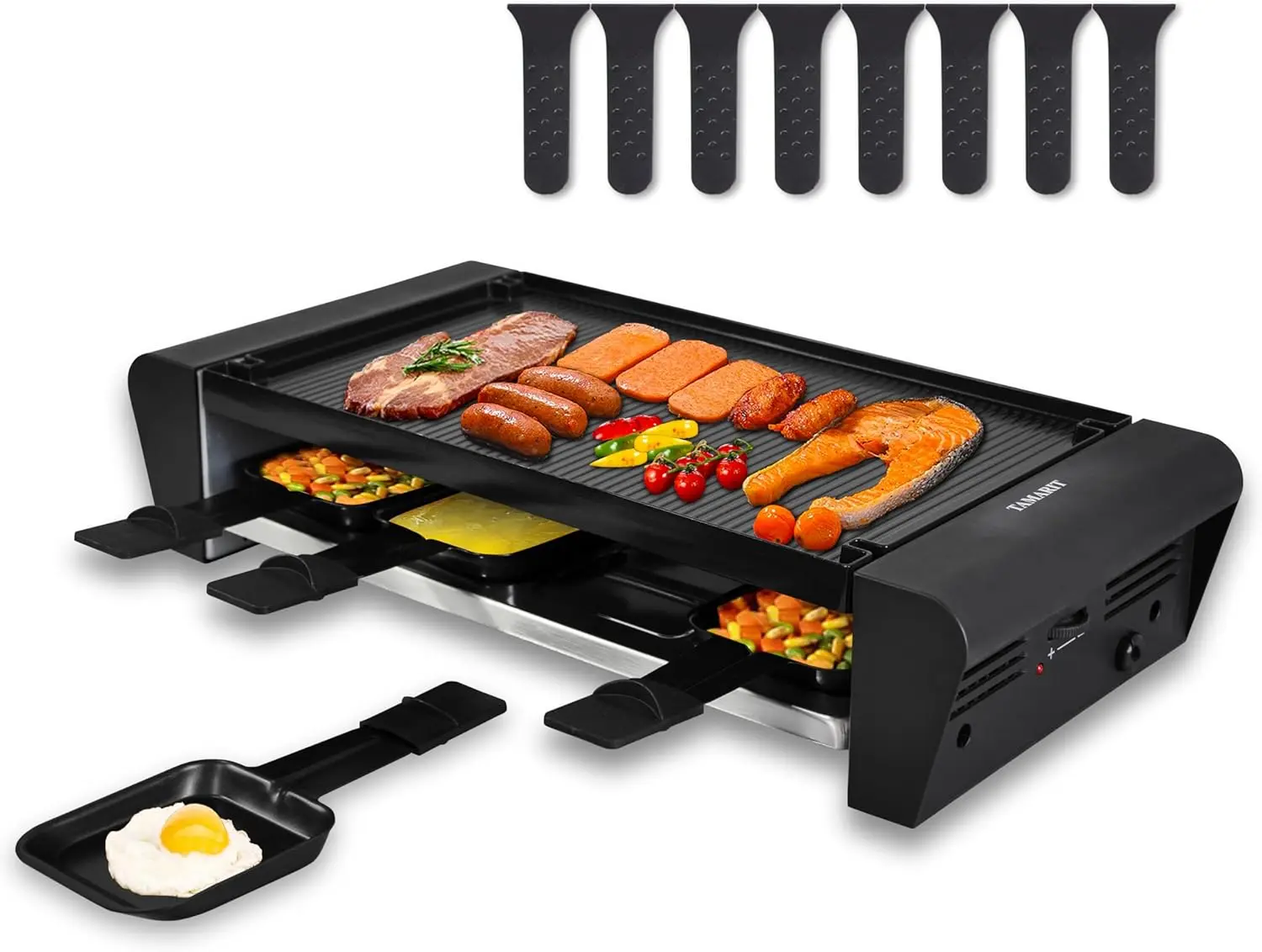 

Table Grill for 8, 2 in 1 Raclette Grill Small Swiss Style Raclette PFAS-No Nonstick Reversible Grill/Griddle Plate Adjus