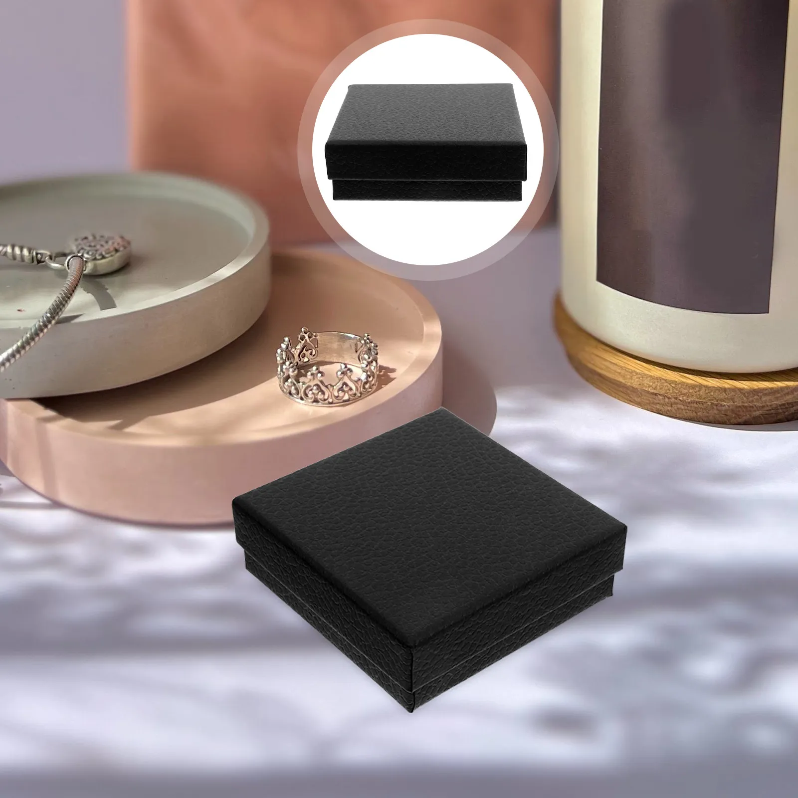 

Набор из 10 черных шкатулок для украшений с текстурой личи для колец, ожерелий, серег, для путешествий, свадеб, вечеринок, упаковочные коробки с губчатыми вкладышами