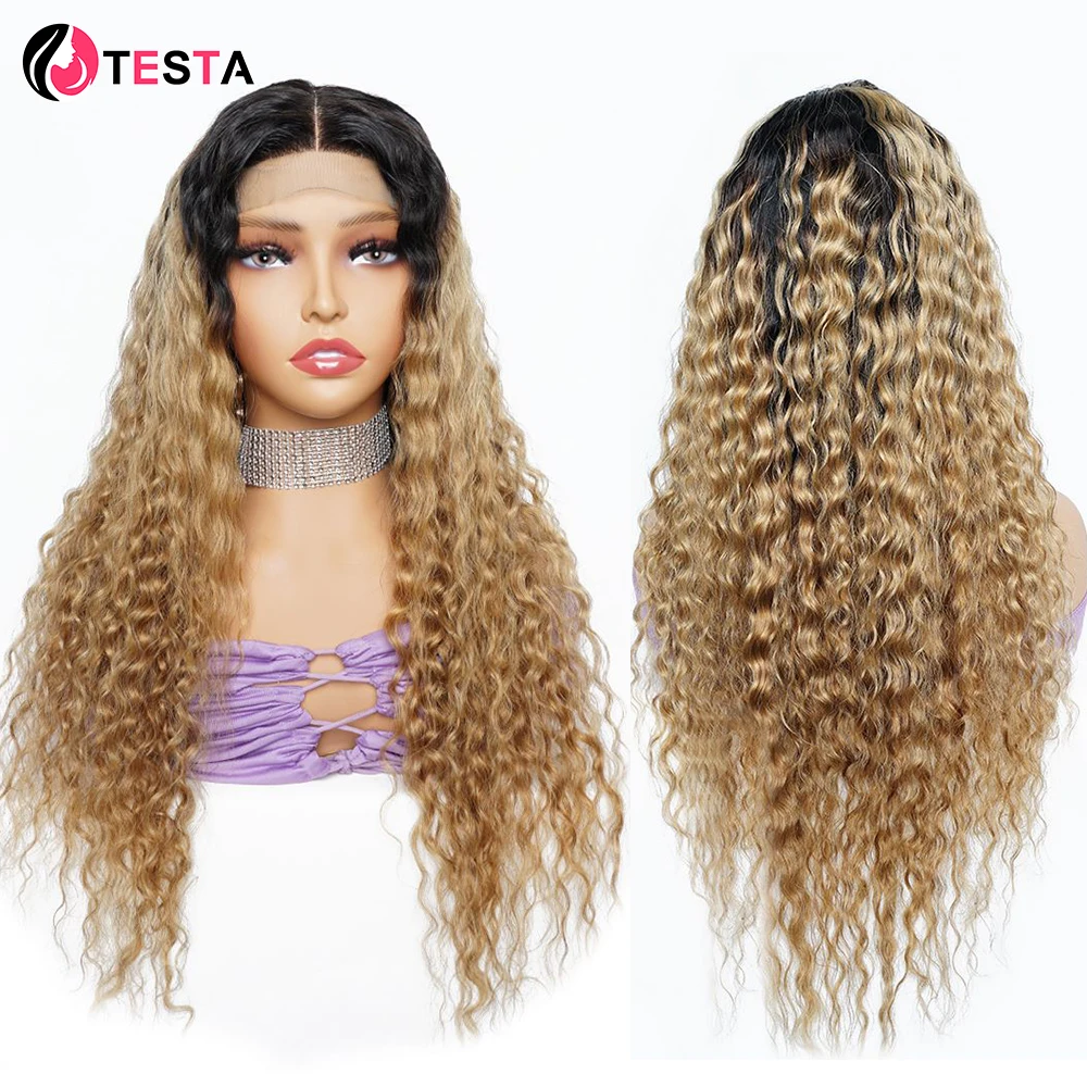 

4x4 Lace Closure Water Wave Human Hair Wig Honey Blonde Colored wigs Peruvian Remy Hair HD Lace Wig For Women 12-26 Inches Testa