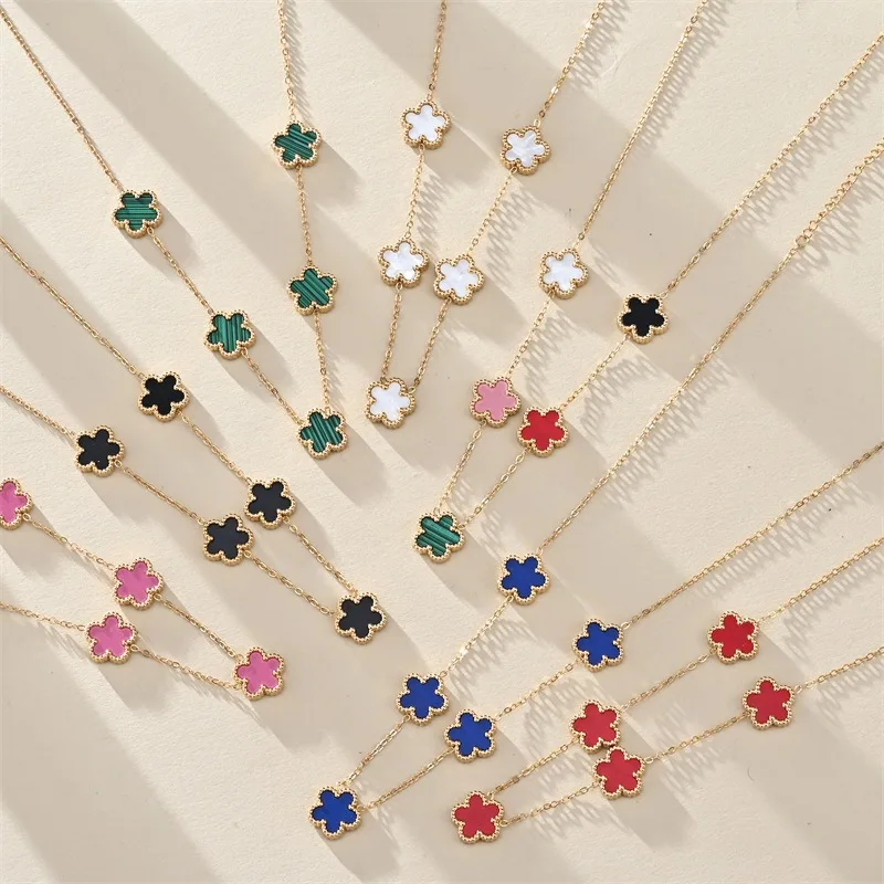 

Classic Luxury Stainless Steel Necklace Ladies Adjustable Five Flower Clavicle Chain For Women Fashion Party Jewelry Gift Clover