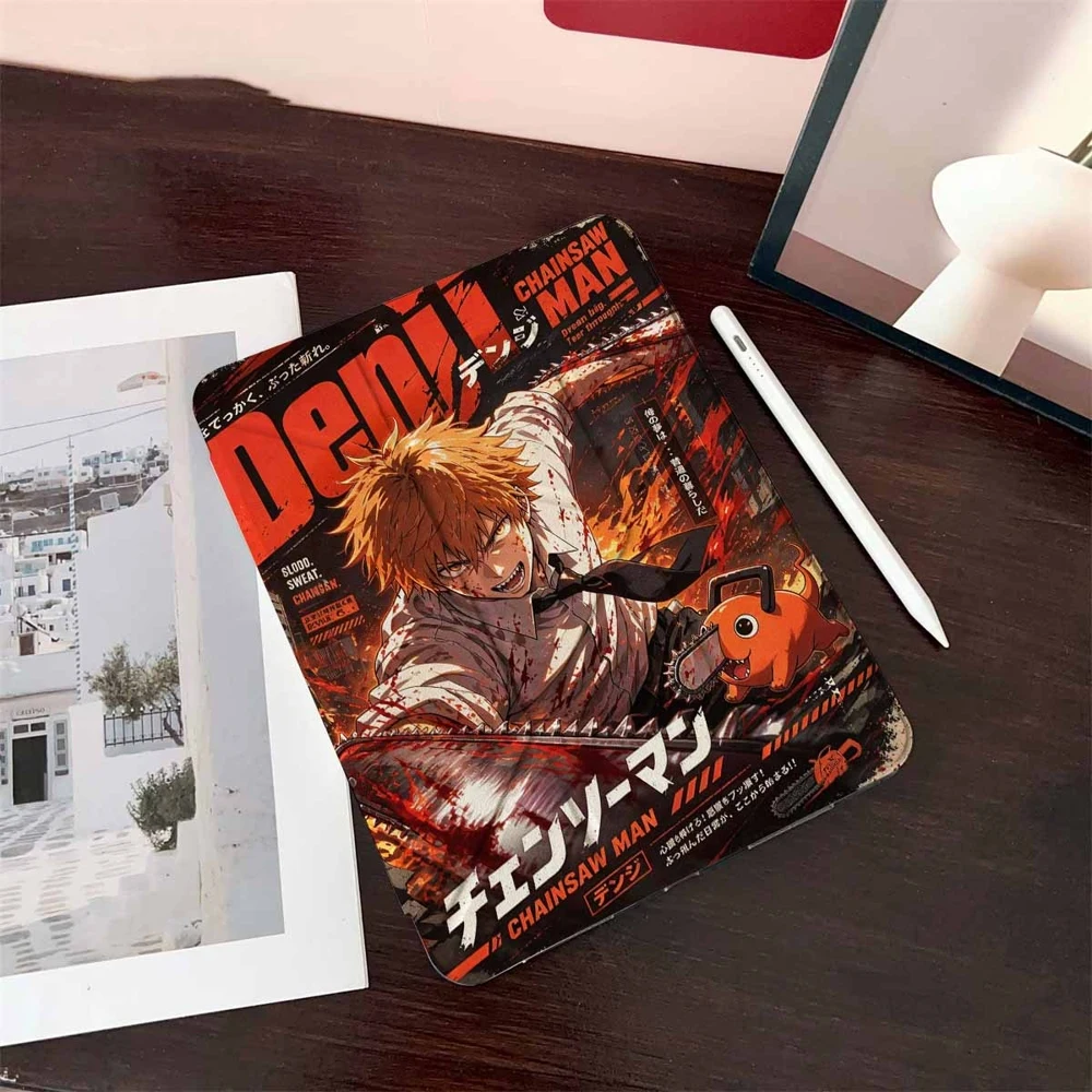 C-Chainsaw Mann Anime For IPad Mini Air Pro 13 12.9 11 10.9 10.5 10.2 9.7 8.3 7.9 inch 5 6 7 8 th Pen Slot Tablet Case