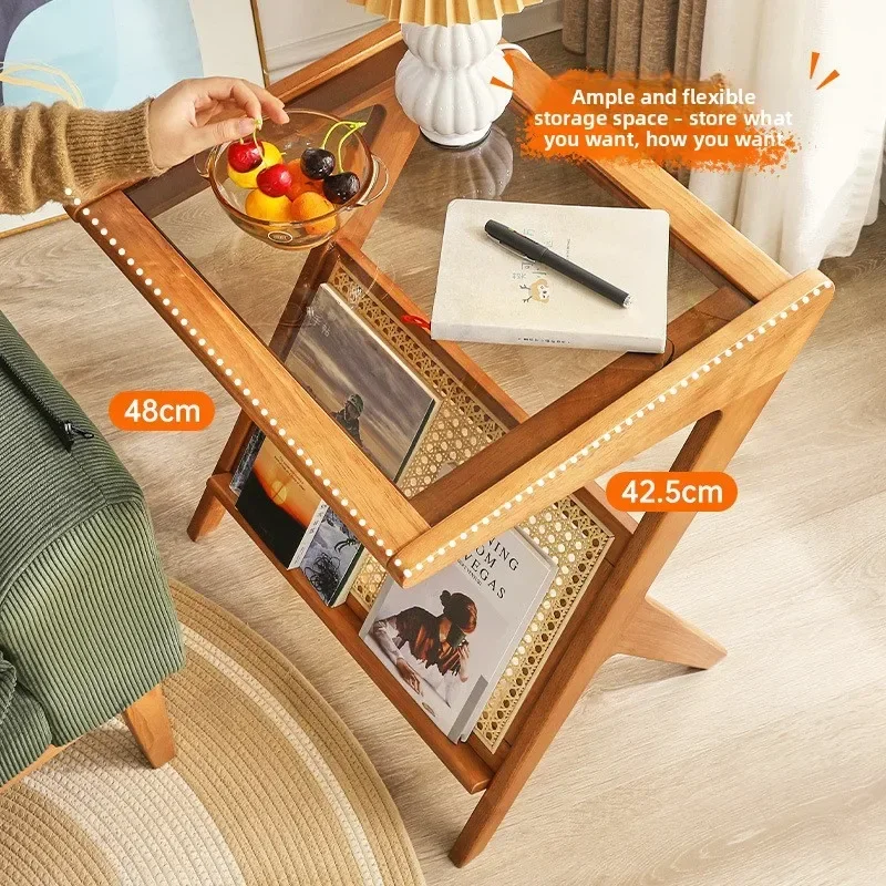 

Multi-functional Solid wood coffee table household living room rattan sofa side few small tables