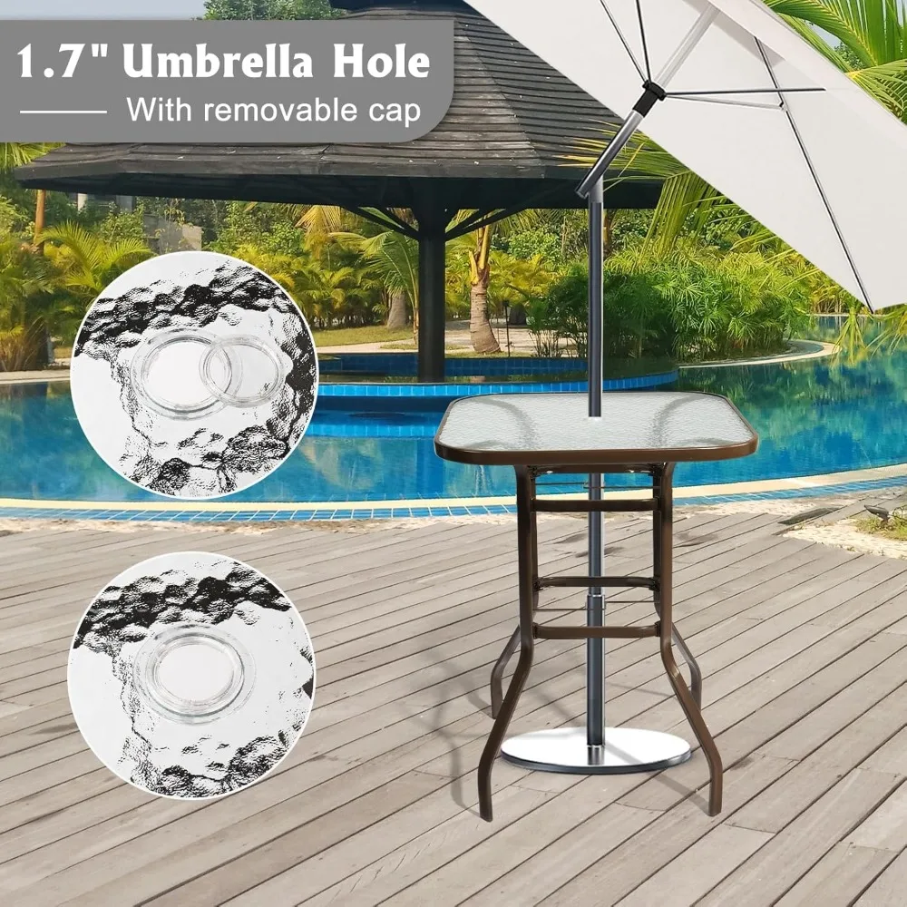 

Outdoor Bar Table with Umbrella Hole, Metal Patio Bar Height Pub Table , Customized
