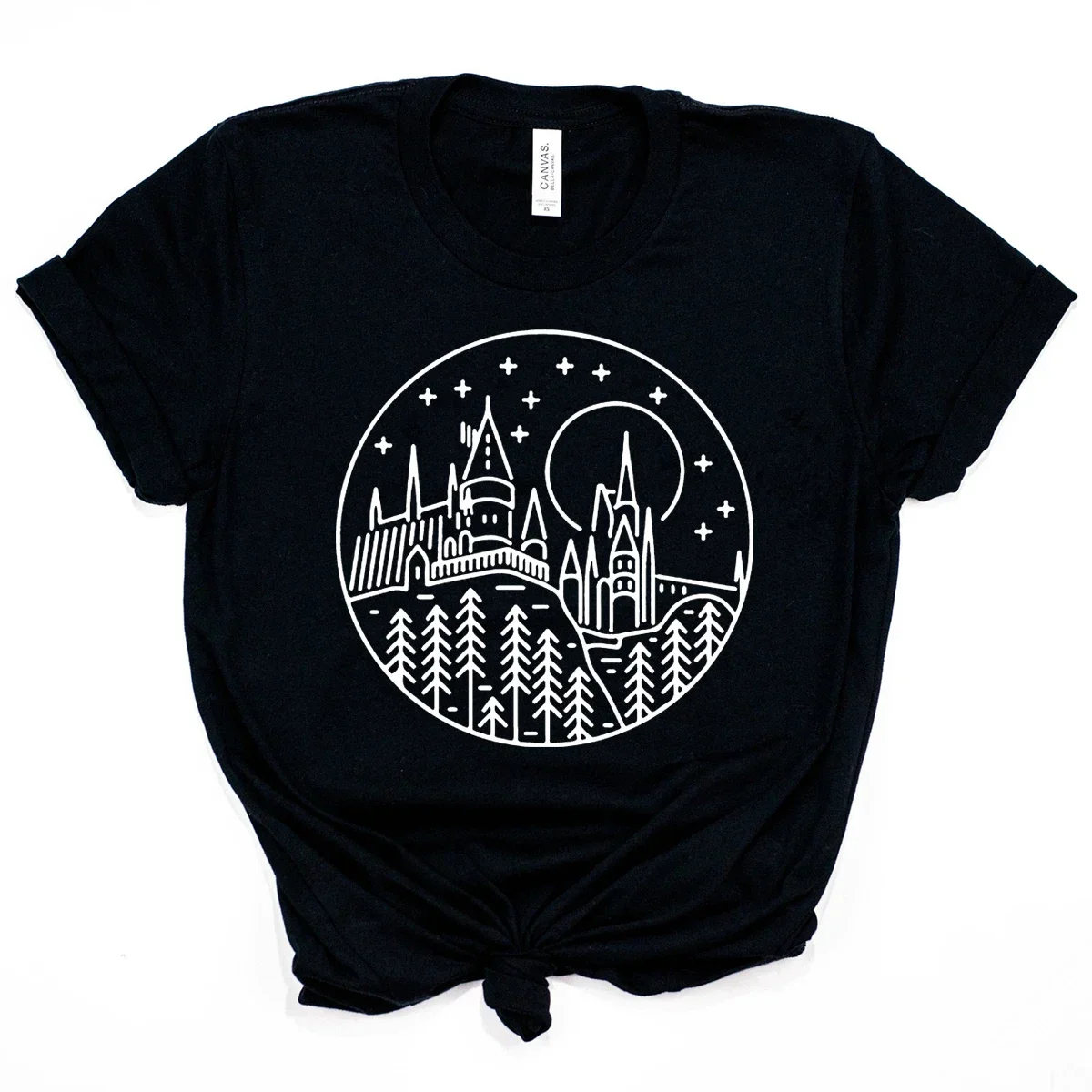 

Футболка в стиле Волшебника, вдохновленная фильмами о Гарри Поттере, с коротким рукавом, милые топы для фанатов, футболка с изображением школы магии и замка, Хогвартс — мой дом, эстетичный дизайн