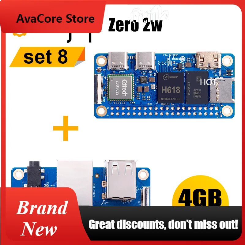 AvaCoreOrange Pi Zero 2W 4GB RAM + Expansion Board Development Board Allwinner H618 WiFi-BT Orange Pi Zero 2 W Single Board Comp