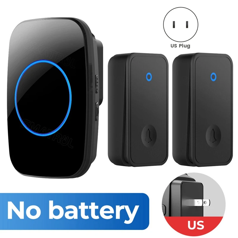กระดิ่งไร้สายใช้ไฟในตัวกริ่งประตูกันน้ำแบตเตอรี่สำหรับเด็กผู้สูงอายุผู้โทรเข้า2ปุ่ม1ตัวรับ