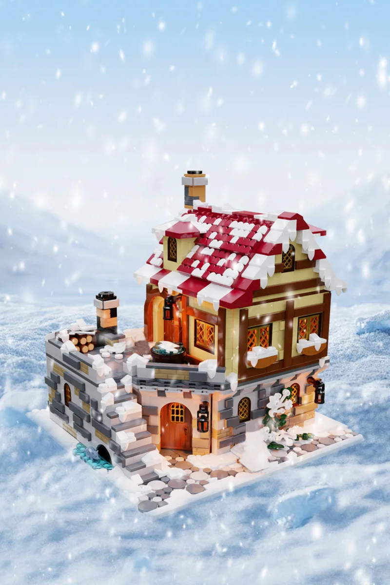 Gobricks MOC 2465 PCS Die Taverne unter dem Schnee Bausteine Modell mittelalterliche Winter Taverne Architektur Ziegel Spielzeug Kinder Geschenke