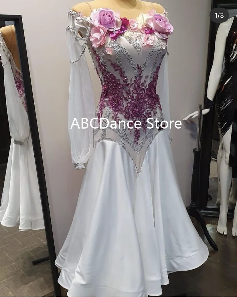 ballroom dance dress white feathers Standard Dance Dress ballroom dress for Competition modern dance Costume ABCDance