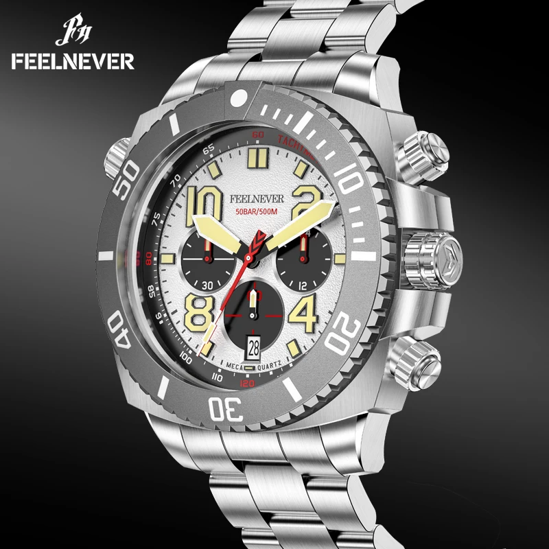 FEELNEVER ساعة رجالي فاخرة LIGE المهنية غواص كوارتز ساعات المعصم 500 متر مقاوم للماء مضيئة متعددة الوظائف ساعات الرجال