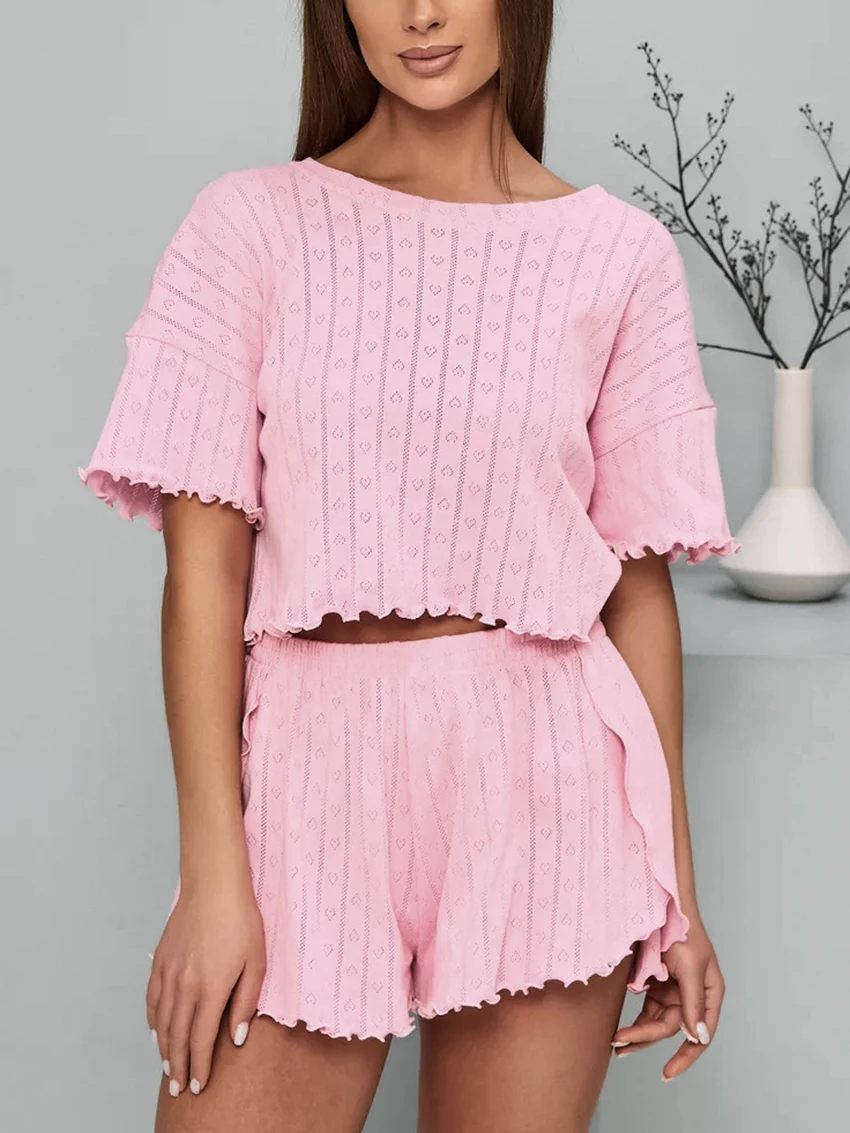 

Marthaqiqi Loose Ladies Pajamas Suit Short Sleeve Nightie Crop Top Nightgown O-Neck Sleepwear Shorts Casual Female Nightwear Set