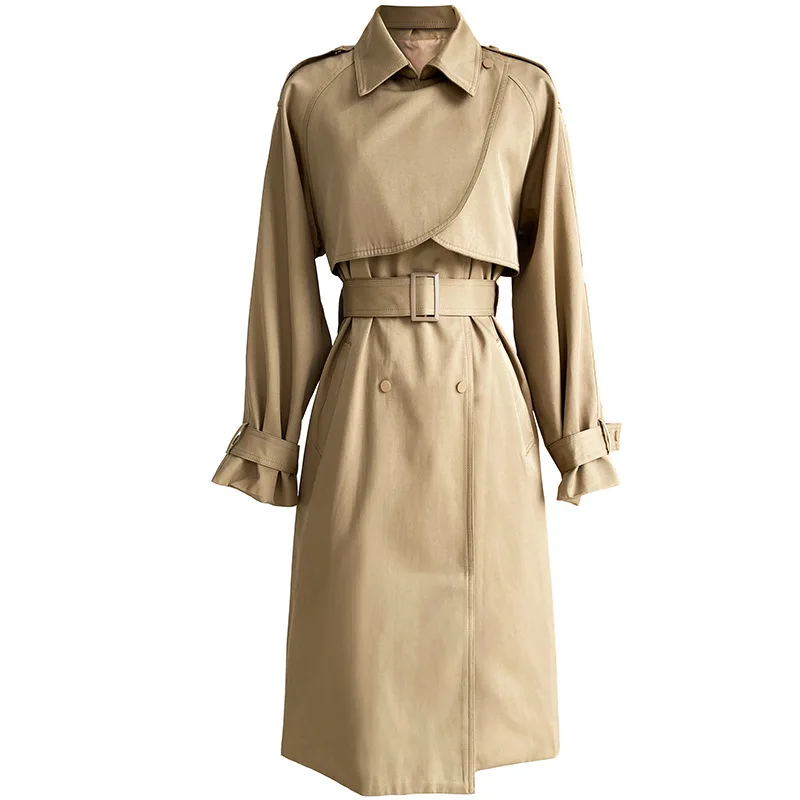 

Spring 2024 Women Trench Coat New Khaki Trenchcoat Long Double Breasted Outerwear Lapel With Belt Windbreaker Elegant Jackets