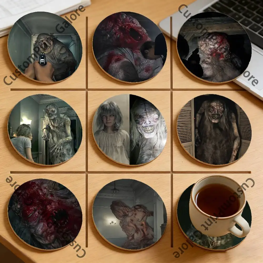 

R-Requiem Horror Chunk R-ResidentS Round Pine Coasters Durable Reusable Beautiful Home Decor Non-Slip Water-Resistant