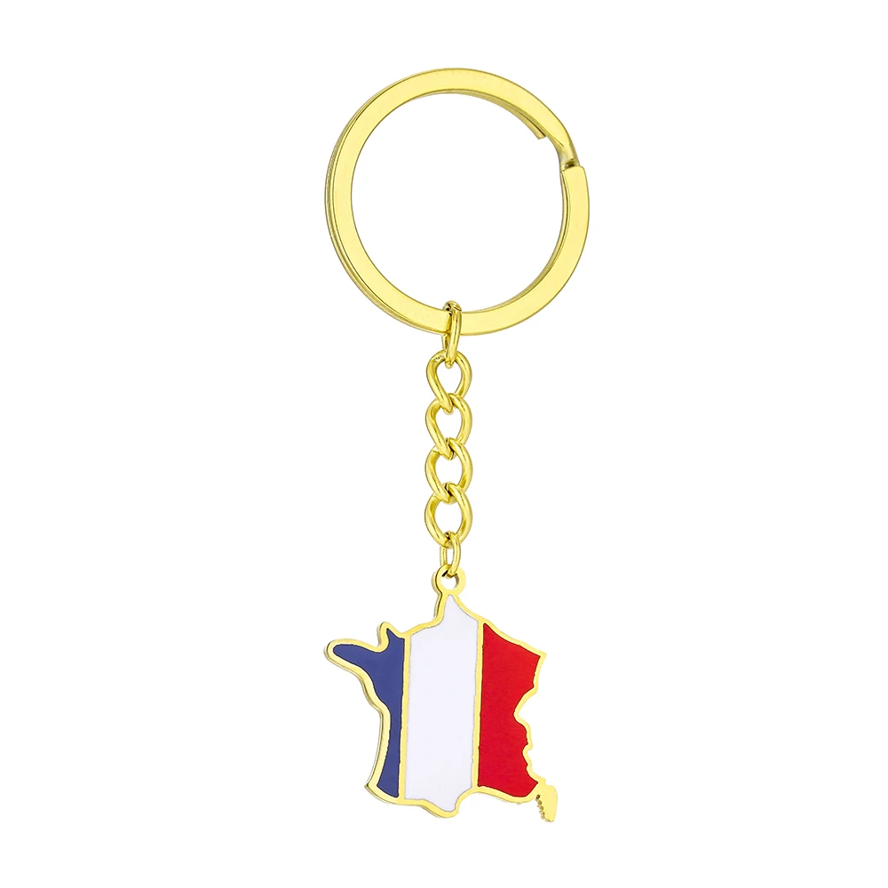 La République française Map Flag Key Chain Stainless Steel Men Women French Maps Jewelry Gift